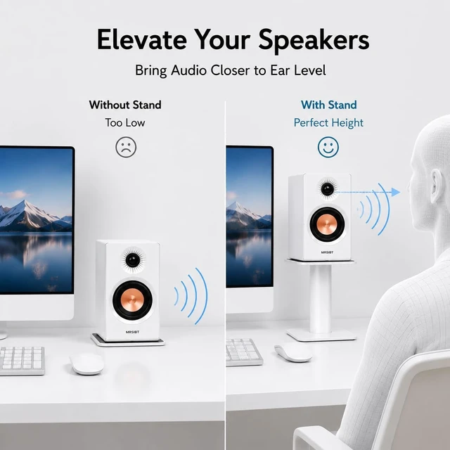 Alt view image 4 of 5 - 4-6.5 Inch Desktop Speaker Stands with Cable Management, 44lbs Heavy Duty Steel Desk Speaker Stand for Bookshelf Speakers & Studio Monitors, Stable Desktop Speaker Stand Pair, Cleaner Desk Audio Setup