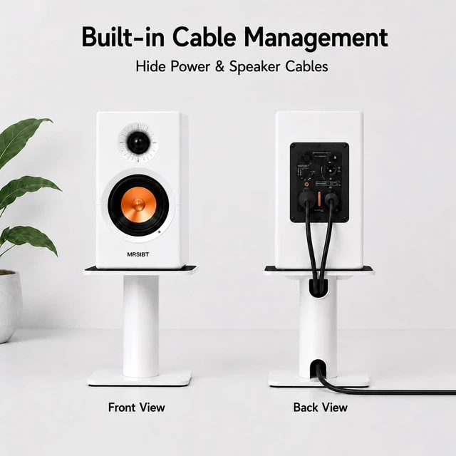 Alt view image 5 of 5 - 4-6.5 Inch Desktop Speaker Stands with Cable Management, 44lbs Heavy Duty Steel Desk Speaker Stand for Bookshelf Speakers & Studio Monitors, Stable Desktop Speaker Stand Pair, Cleaner Desk Audio Setup