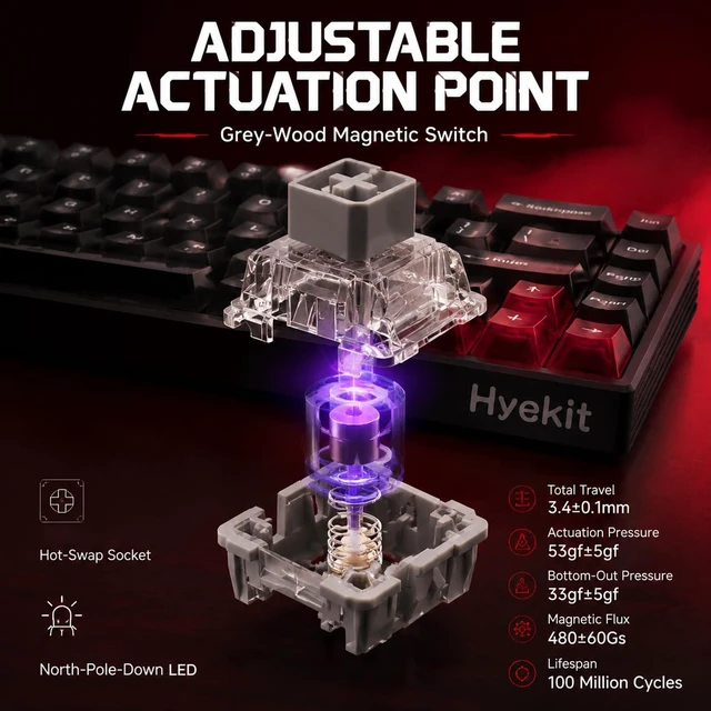 Alt view image 3 of 5 - Hyekit MH68 Hall Effect Gaming Keyboard, 65% 68-Key Magnetic Keyboard