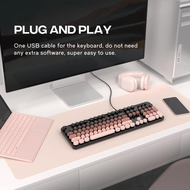 Alt view image 4 of 5 - Atelus Wired USB Computer Keyboard, Full-Size Retro Typewriter Keyboard with Numeric Keypad, Plug & Play for Windows 7/8/10/11 PC Laptop Home Office