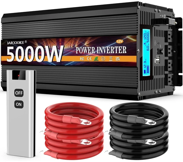 Main image of 5000 Watt Power Inverter 12V DC to 110V 120V Converter for Family RV Off Grid Solar System Car with Type-C Ports 3 AC Power Outlets Dual USB Ports LCD Display Wireless Remote Control