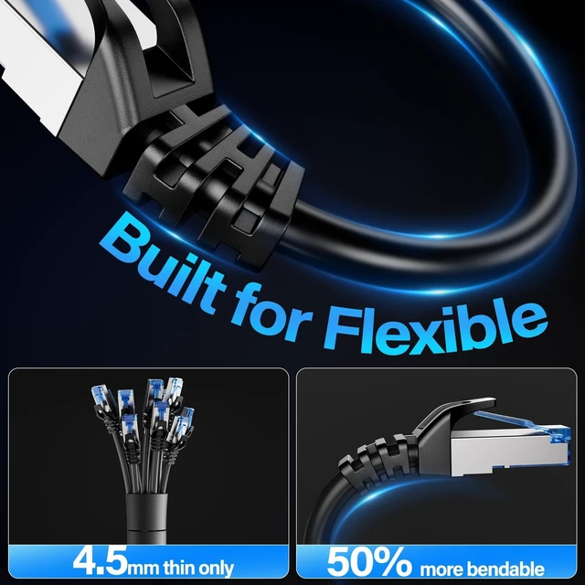 Alt view image 4 of 5 - Cat6A Ethernet Cable Shielded 10Gbps 100 ft, Slim Shielded (F/UTP) Ethernet Cable Cat 6, Flexible 28AWG Bare Copper Cat6 Cable, Space-saving Cat 6a Network Cable for Server, Data Center, Black