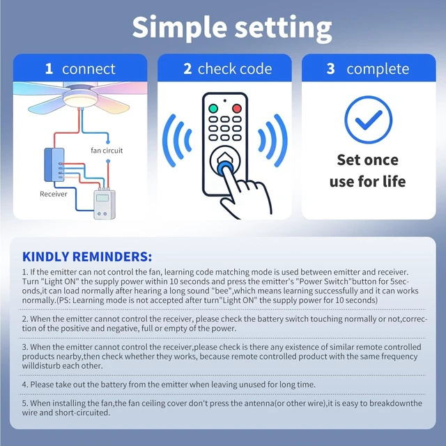 Alt view image 4 of 5 - Snrigw Replacement Remote for Harbor Breeze A25-TX012/A25-TX025 Ceiling Fan