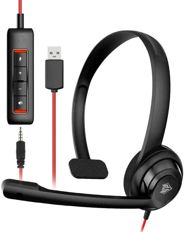 Main image of NUBWO HW02 USB Headset with Microphone Noise Cancelling &in-line Control, Ultra Comfort Computer Headset for Laptop pc, On-Ear Wired Office Call Center Headphone for Boom Skype WebinarsBlack