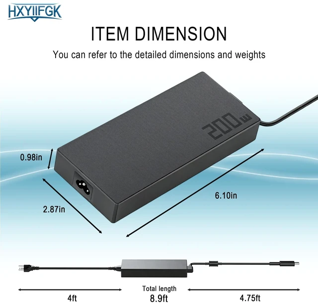 Alt view image 3 of 5 - 200W Replacement Charger for ASUS ROG G14 G16 TUF A14 A16 Gaming Laptops