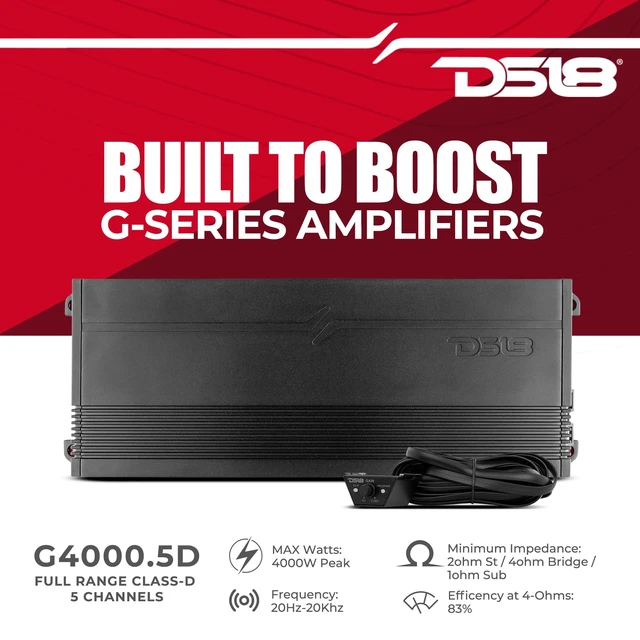 Alt view image 2 of 5 - DS18 G4000.5D GEN-X Full-Range Class D 5-Channel Amplifier 4000 Watts Max Power 2/4 Ohm Stable, Bridgeable, High/Low Pass Filter - BASS Knob Included - Compact Amp for Speakers in Car Audio System