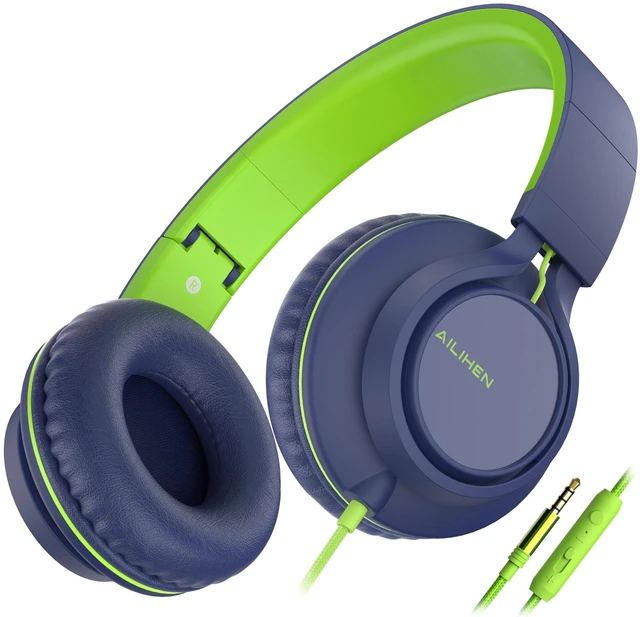Main image of Wired Headphones with Mic for School Kids Boys Girls Teen 3.5mm, BlueGreen