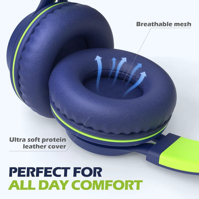 Alt view image 3 of 5 - Wired Headphones with Mic for School Kids Boys Girls Teen 3.5mm, BlueGreen