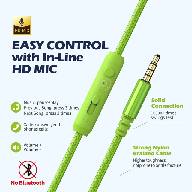 Alt view image 5 of 5 - Wired Headphones with Mic for School Kids Boys Girls Teen 3.5mm, BlueGreen
