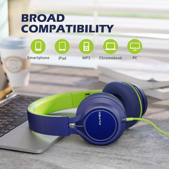 Alt view image 4 of 5 - Wired Headphones with Mic for School Kids Boys Girls Teen 3.5mm, BlueGreen