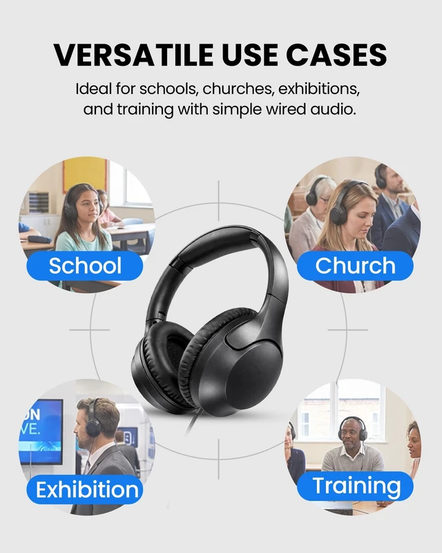 Alt view image 2 of 5 - Venucast HF12 Wired Over-Ear Headphones with 3.5mm Jack