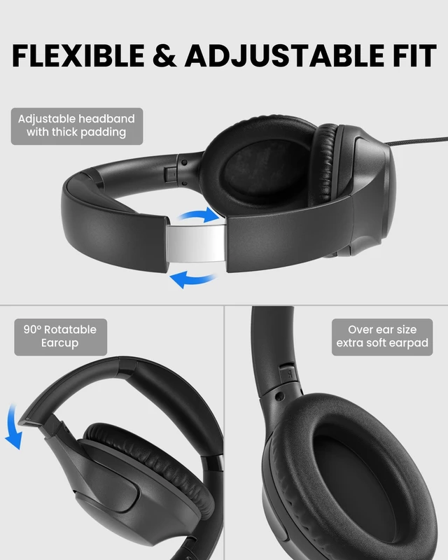Alt view image 4 of 5 - Venucast HF12 Wired Over-Ear Headphones with 3.5mm Jack