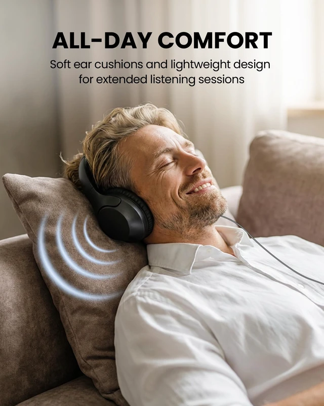 Alt view image 5 of 5 - Venucast HF12 Wired Over-Ear Headphones with 3.5mm Jack