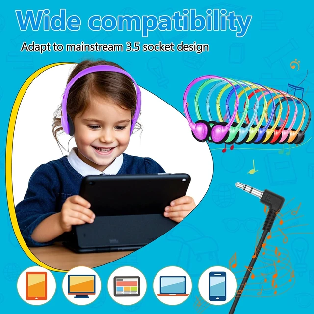 Alt view image 4 of 5 - CNSZSLZ 25 Pack Bulk Headphones for Classroom Students Kids,Wired On Ear