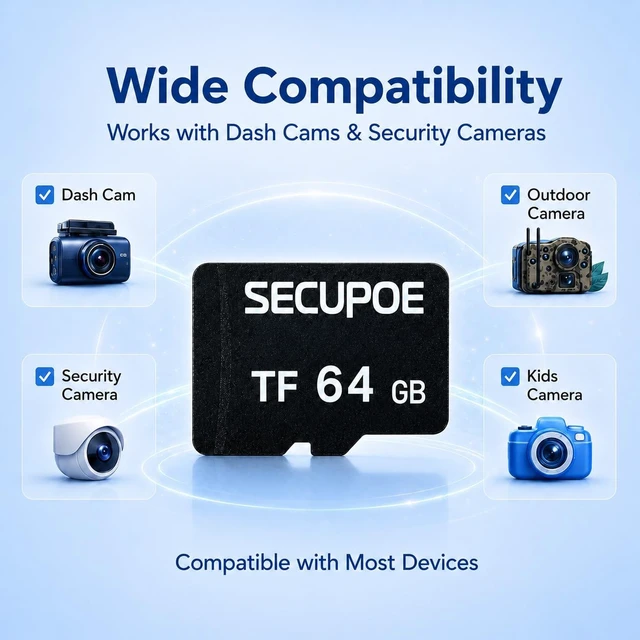 Alt view image 5 of 5 - SECUPOE 2X 64GB TF Memory Card FAT32 Format Class 10 High Speed Reading/Writing 24/7 Recording for Security Camera Dash Cam and More