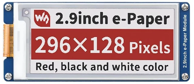 Main image of 2.9 Inch E-Paper Display Module (B), 296128 SPI E-Ink Screen, Red/Black/White, Low Power, No Backlight, for Raspberry Pi, Arduino, Jetson Nano, 3.3V/5V MCU Compatible