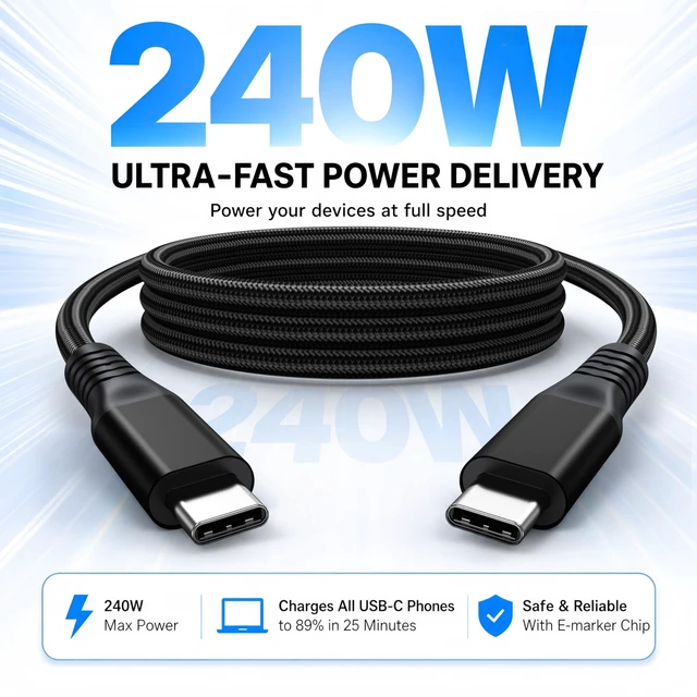 Alt view image 5 of 5 - 15ft USB C Cable , 8K@60Hz Video 20Gbps Data Transfer 240W PD Fast Charging