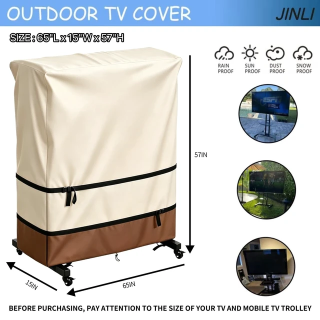 Alt view image 2 of 5 - JINLI 65-70 inch outdoor TV trolley cover, courtyard TV cover, Oxford fabric waterproof and dustproof, triple windproof design, compatible with rolling/mobile stand,beige