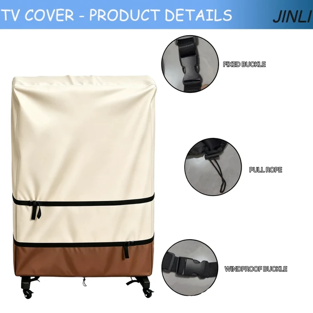 Alt view image 3 of 5 - JINLI 65-70 inch outdoor TV trolley cover, courtyard TV cover, Oxford fabric waterproof and dustproof, triple windproof design, compatible with rolling/mobile stand,beige