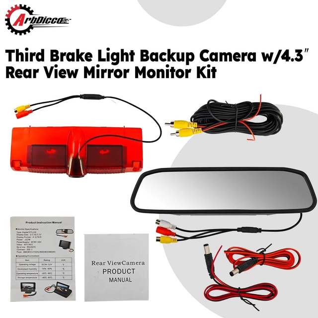 Alt view image 2 of 5 - 3rd Third Brake Light Backup Camera w/4.3" Rear View Mirror Monitor Kit