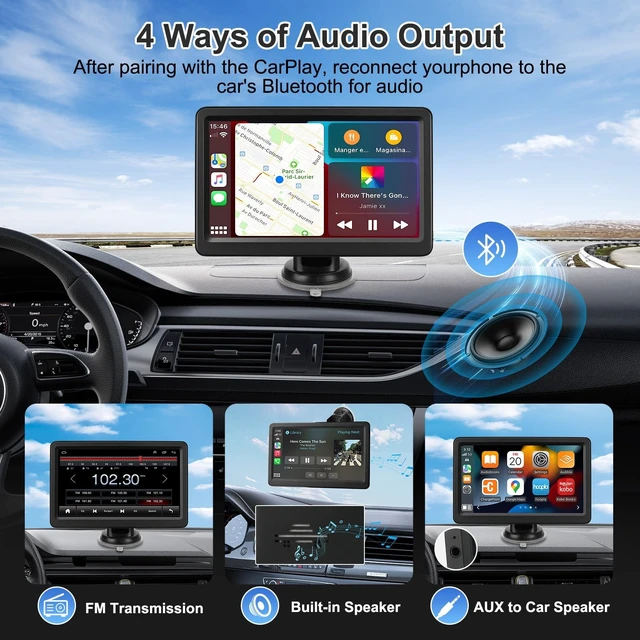 Alt view image 5 of 5 - Carplay Screen for Car, 7" Wireless Carplay & Android Auto, Portable HD Touchscreen with Mirror Link, GPS Navigation, Voice Control, Hands-Free Calling, Bluetooth/AUX/FM, Plug & Play Car Play S