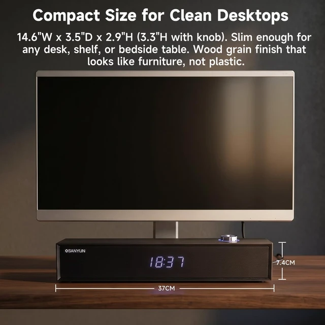 Alt view image 2 of 5 - Sanyun SW012 Desktop PC Soundbar, USB-C for Power and Audio & Bluetooth 5.4