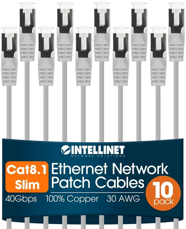 Main image of Intellinet Cat8.1 Slim U/FTP RJ45 Ethernet Cable 10-Pack, 14 ft, White