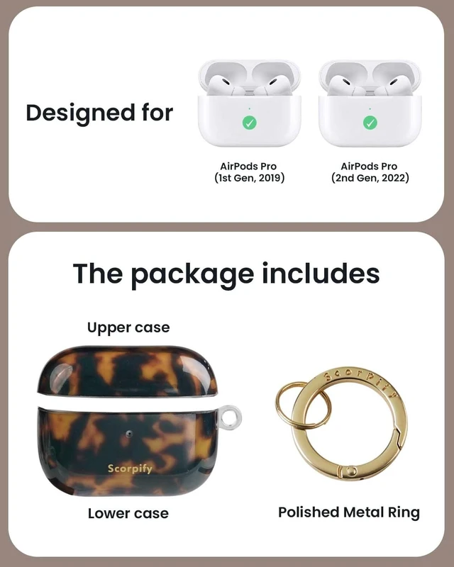 Alt view image 4 of 5 - SCORPIFY for AirPods Pro Case 1 & 2 (1st & 2nd Generation, 2019/2022) with Keychain, Compatible with Apple AirPod Pro 1 & 2, Cute Protective Hard Shell Cover, Earbuds Case for Women - Brown