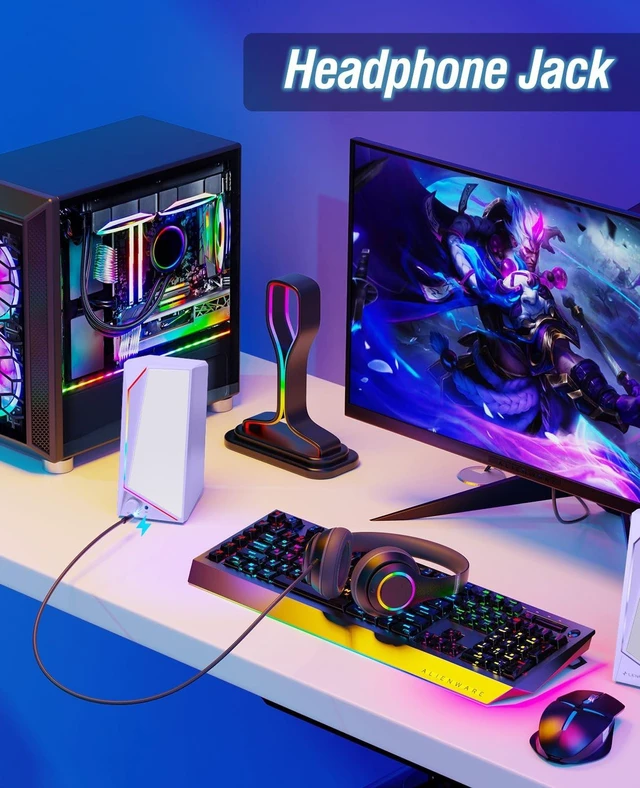 Alt view image 4 of 5 - LENRUE Computer Speakers, USB/USB-C Powered AUX Audio for PC Speakers with Loud Stereo Sound, Headphone-in, Touch Lights for Desktop, Computer, Laptop, DeskUSB-C to USB Adapter Included