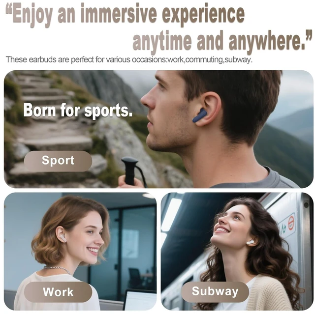 Alt view image 5 of 5 - NLFYV Wireless Bluetooth 6.0 Headphones with Active Noise Cancelling (ANC), 6-Mic ENC Clear Calls, 35 Hours Playtime, HiFi Stereo, in-Ear Headphones, for Home Office Travel Outdoor Sports - Bro