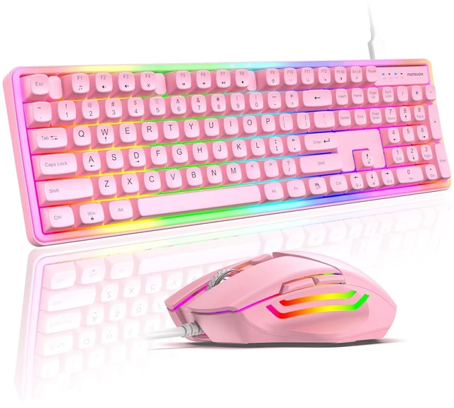 Main image of Wired RGB Keyboard and Mouse Combo, Adjustable Rainbow Backlit, 104-Key Full-Size with Numpad, 6400 DPI Ergonomic High-Precision Mouse, Plug & Play, for PC Laptop Mac Windows Mac Office Gaming (Pink)