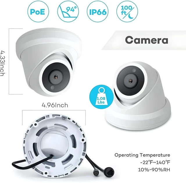Alt view image 2 of 5 - Auview 6MP PoE Security Camera Outdoor/Indoor, Wide Angle 110 2.8mm IP Camera with Built-in Microphone, 100ft IR Night Vision, IP66 Weatherproof, H.265+ Compression, 3rd Party NVRs Compatible, NDAA