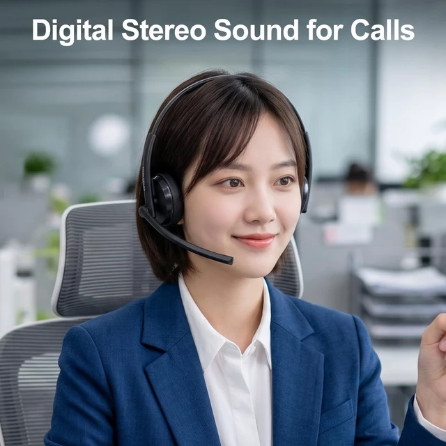 Alt view image 2 of 5 - MOERTEK Wired USB Headset with Dual Microphones, Noise-reducing, On-Ear Headphones in-Line Volume & Mute Control, USB-A & USB-C Connectors for PC/Laptop/Chromebook (Not Suitable for iPhone and iPad)