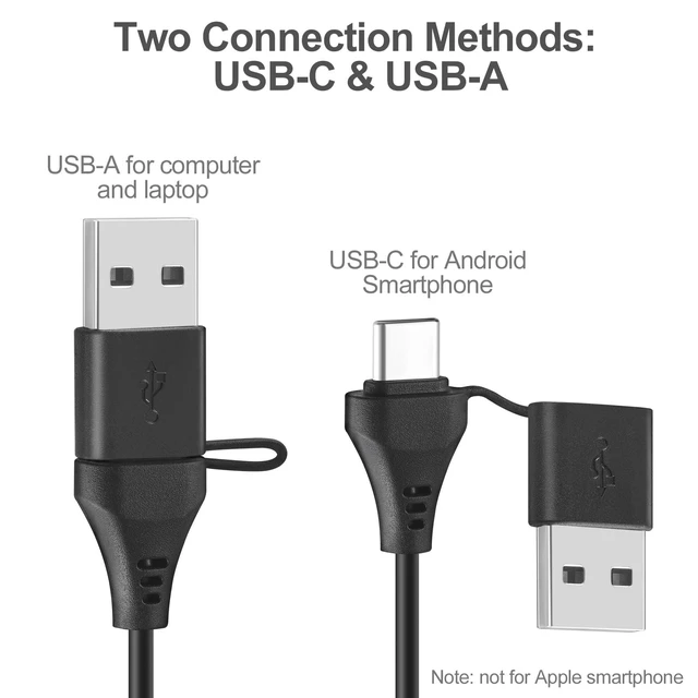 Alt view image 4 of 5 - MOERTEK Wired USB Headset with Dual Microphones, Noise-reducing, On-Ear Headphones in-Line Volume & Mute Control, USB-A & USB-C Connectors for PC/Laptop/Chromebook (Not Suitable for iPhone and iPad)