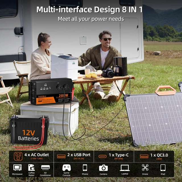 Alt view image 2 of 5 - TAGEEBLU 2500 Watt Pure Sine Wave Power Inverter, 12V DC to 110V 120V AC