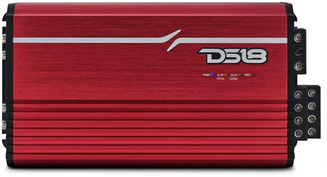 Main image of DS18 FRP-2.4K4/RD Compact 4-Channel Full-Range Class-D Amplifier 2400W RMS, Bridgeable, Smart Cooling, High/Low Pass Filters, Car Audio & Motorcycle Amp for Mids, Highs & Subs