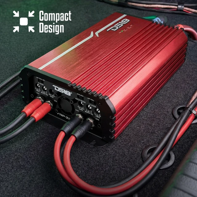 Alt view image 4 of 5 - DS18 FRP-2.4K4/RD Compact 4-Channel Full-Range Class-D Amplifier 2400W RMS, Bridgeable, Smart Cooling, High/Low Pass Filters, Car Audio & Motorcycle Amp for Mids, Highs & Subs