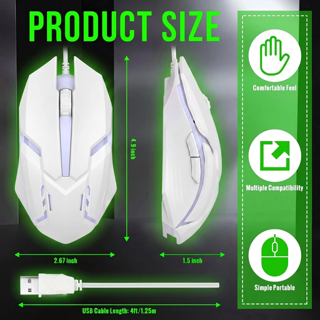 Alt view image 2 of 5 - Sratte 30 Pack White USB Wired Mouse Bulk 1200 DPI RGB Optical Computer Mouse 3 Button 7 Color LED Backlit Wired Ergonomic USB for Gaming Office Desktop Laptop Gamer Computer