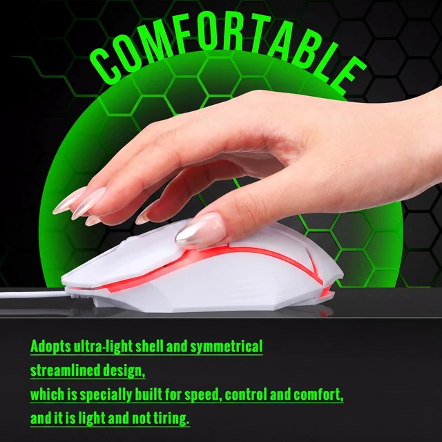 Alt view image 4 of 5 - Sratte 30 Pack White USB Wired Mouse Bulk 1200 DPI RGB Optical Computer Mouse 3 Button 7 Color LED Backlit Wired Ergonomic USB for Gaming Office Desktop Laptop Gamer Computer