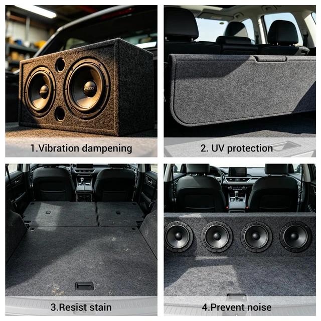 Alt view image 4 of 5 - Black Underfelt Carpet for Speaker, Sub Box Carpet, Auto, RV, Boat, Marine, Truck, Car Trunk Felt Fabric Material, Soft and Durable (Black, 71x71 inch)