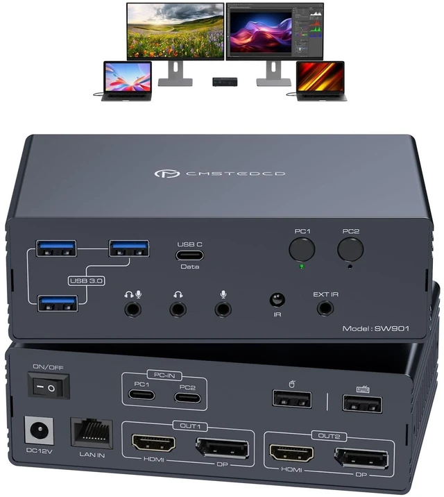 Main image of KVM Switch 2 Monitors 2 Computers Docking Station 16-in-2 4K@60Hz for M1/M2/M3/M4 Thunderbolt KVM Switcher Support USB3.0/USB C in DP/HDMI Out Extended/Mirrored Mode for Windows Mac