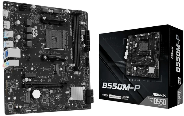Main image of ASRock B550M-P Micro-ATX Motherboard, AMD AM4, Ryzen 3000-5000 CPUs, DDR4 4733+ (OC), PCIe 4.0, 2.5G LAN, USB 3.2 Gen1 Type-C
