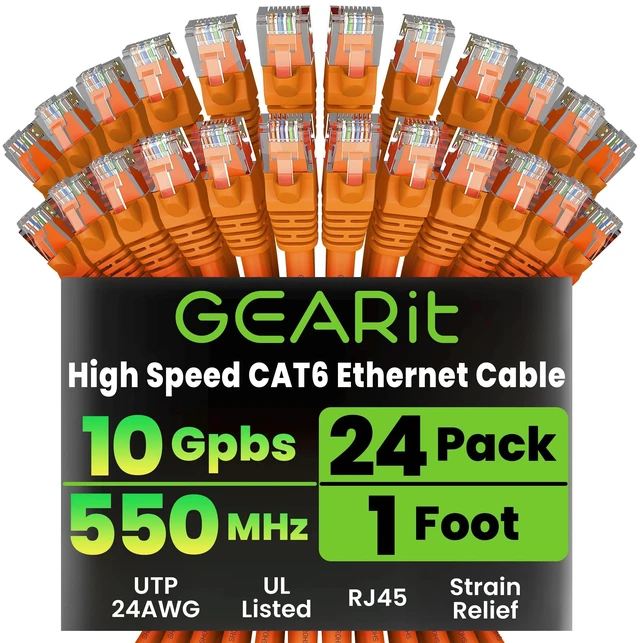 Main image of GEARit Cat6 Patch Cables Cat 6 Ethernet Cable 1 ft 24-Pack Orange