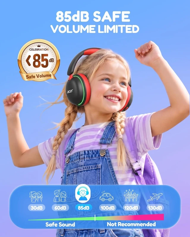 Alt view image 3 of 5 - Acer OHR727 Kids Bluetooth Headphones Travel, OverEar Comfort Design