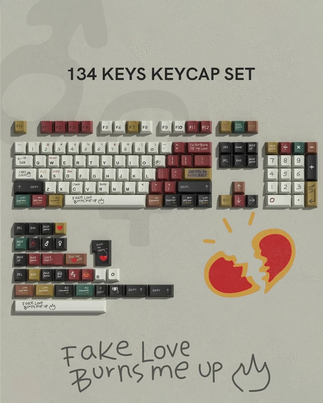 Alt view image 2 of 5 - Womier PBT Keycaps with 134 Keys, Retro Custom Keyboard Caps 60 75 65 100 Percent, Cherry Profile Dye Sublimation PBT Keycap Set for Full Size Mechanical Gaming Keyboard, Love Story Theme