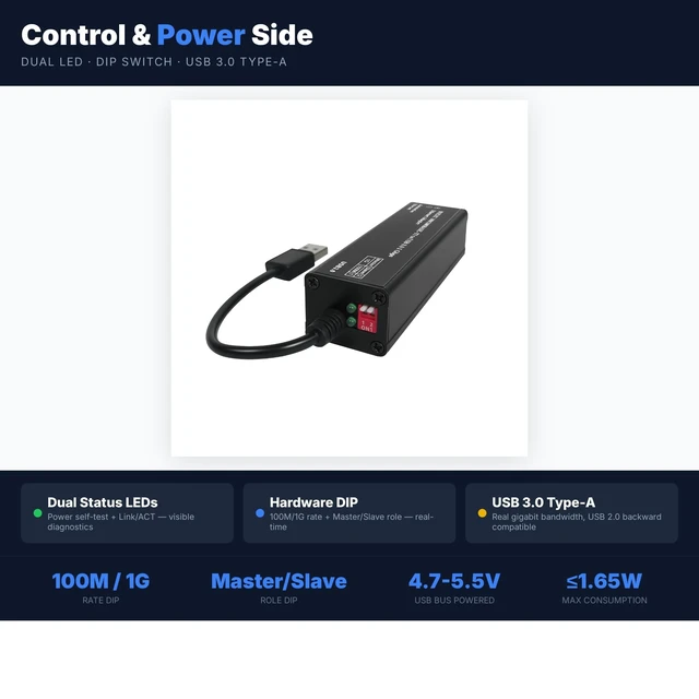 Alt view image 3 of 5 - BUELEC USB 3.0 to Automotive Single-Pair Ethernet Adapter, 100/1000BASE-T1, Bus Powered, with MATEnet & HMTD Adapters, Plug and Play