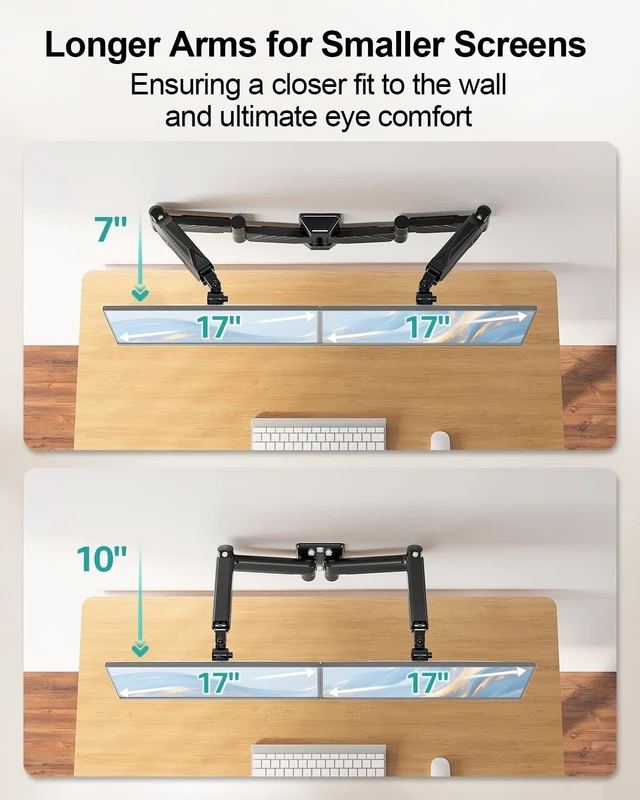 Alt view image 3 of 5 - ErgoFocus Long Arm Dual Monitor Wall Mount for 17-32", Max 27.1" Extension