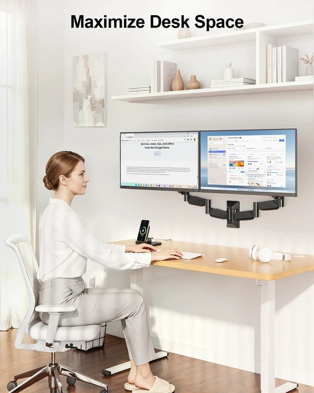 Alt view image 5 of 5 - ErgoFocus Long Arm Dual Monitor Wall Mount for 17-32", Max 27.1" Extension