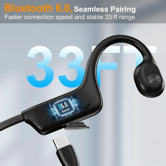 Alt view image 5 of 5 - 2026 Bone Conduction Bluetooth 6.0 Headphones, Open-Ear Headset with Mic, Type-C Charging, 10-Hour Battery Life, IPX5 Sweatproof, Dual-Device Connection, 22g Comfort, for Office & Sports (Black