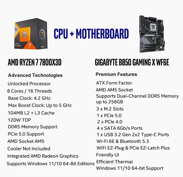 Alt view image 2 of 5 - Micro Center AMD 7800X3D Processor with GIGABYTE B850 Gaming X Motherboard
